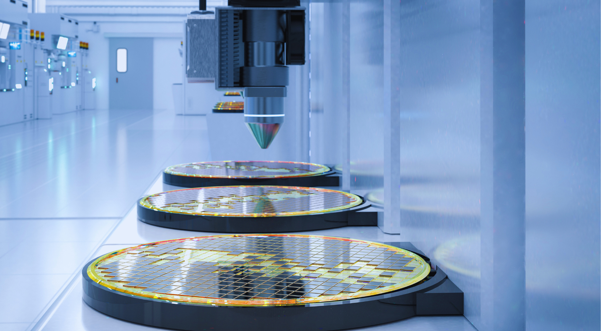 Semiconductor wafer inspection equipment in a cleanroom manufacturing facility