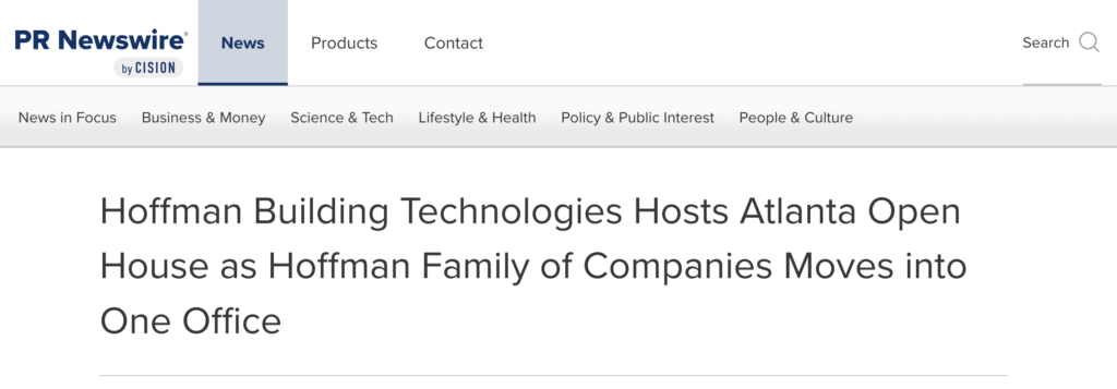 Hoffman Building Technologies announcement on PR Newswire